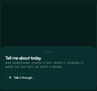 Universal voice capture open on the Today screen.