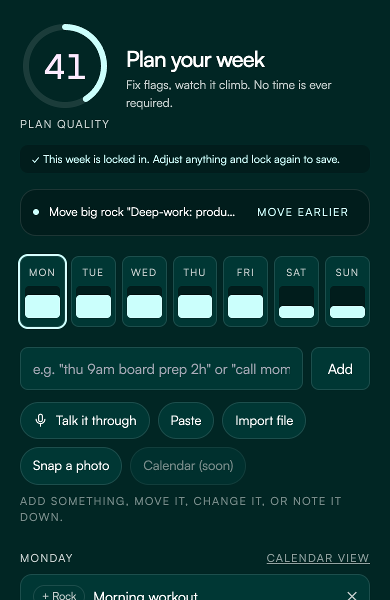 Plan Quality flags on an over-loaded week.